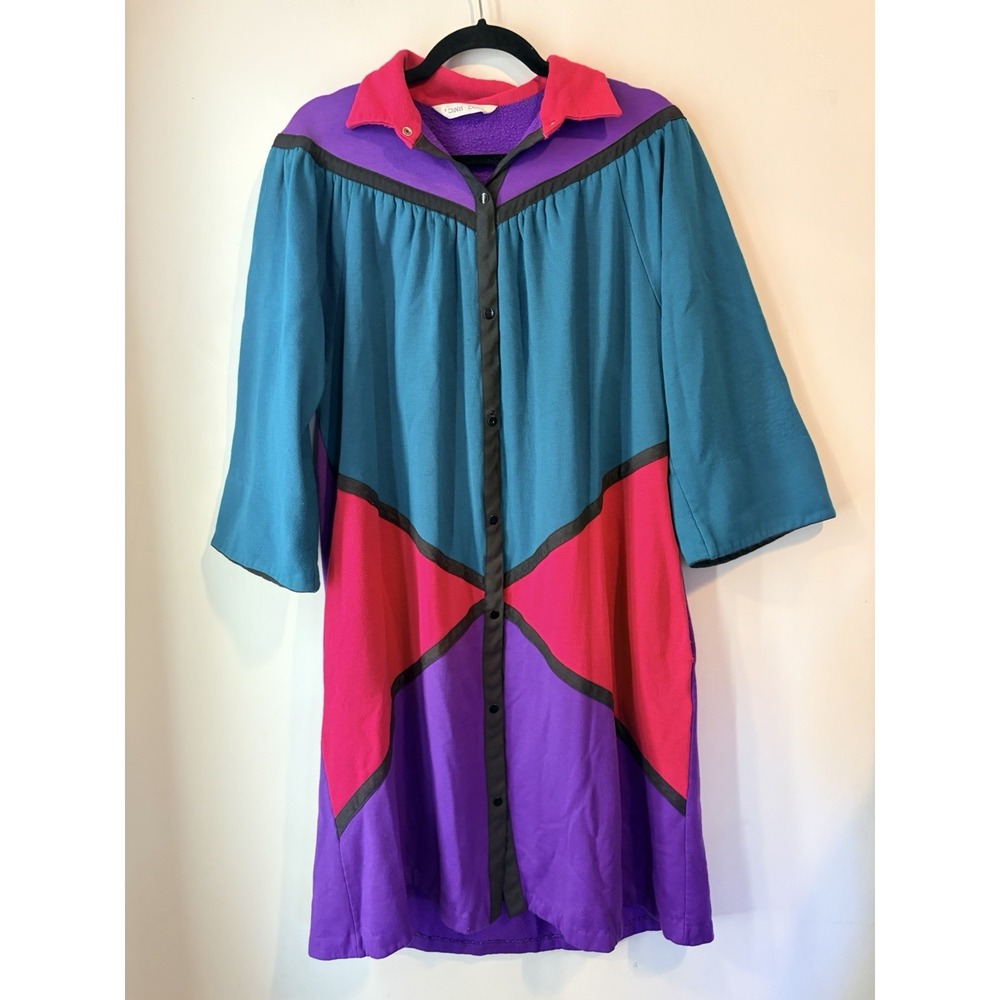 Vintage‎ Models Coat House Dress Snap Front 90s Colorblock Pockets Size L-XL